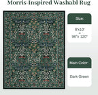 8x10 Area Rugs Living Room Rug - Floral Vintage Forest Washable Carpet, Low Pile Non-Slip Stain Resistance Boho Soft Large Carpet for Bedroom, Dining Room, Office, Farmhouse (8'x10' Dark Green)