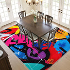Geometric Rug, Colorful Abstract Pop Art Area Rugs 5x6, Retro Funky Art Non Slip Thin Carpets House Decor #C071