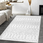 Lahome Moroccan Washable Living Room Rug - 3x5 Area Rugs for Bedroom Throw Non-Slip Low-Pile Entryway Rug Bathroom Rugs Soft White Distressed Indoor Capet for Office Kitchen Laundry Room Dining Room