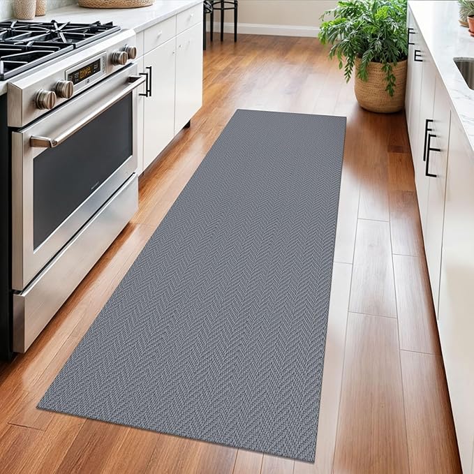 2x5 Ft Runner Rug Washable Runners for Hallways Kitchen Runner Rug with Rubber Backing Cotton Entryway Runner Indoor, Woven Floor Carpet for Hall Kitchen Bedroom, Grey