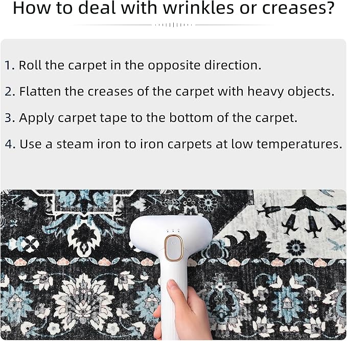 YJ.GWL Area Rugs for Living Room 8x10 Machine Washable Rugs, Non Slip Floral Vintage Rug Indoor Carpet, Stain Resistant Large Rug for Bedroom Dining Room, Black Grey Blue