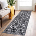 Vintage Floral 2x6 Runner Rug, Black and White Washable Kitchen Runner Rug Non-Slip Hallway Rug Runner Boho Thin Printed Faux Wool Super Soft Carpet for Entryway Bedroom Laundry Room Indoor