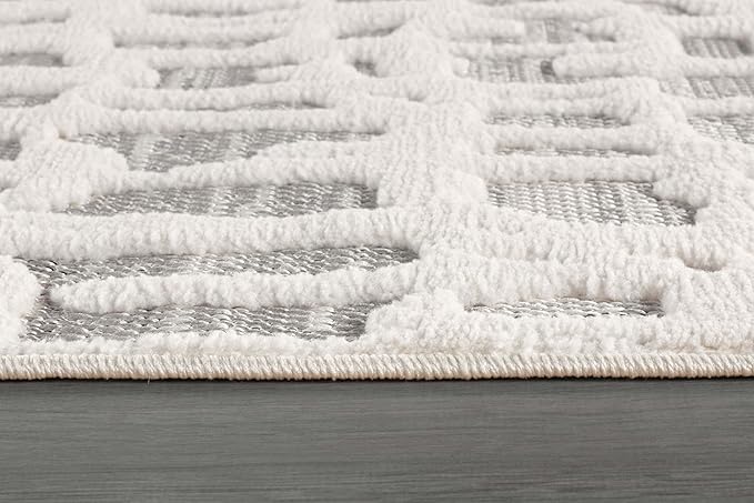 Beverly Rug Micro Loop Area Rug Gray/White 5x7 Abstract Modern Luxury Irregular Grid Durable Soft Indoor Rugs for Living Dining Room Office Stain Resistant Non Shedding Casual Indoor Carpet 5 x 7