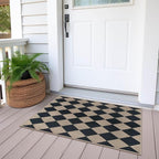 Easy Jute Checkered Entryway Rug, 2x3 Black Modern Indoor Outdoor Doormat, Washable Non-Slip Neutral Small Kitchen Rug Farmhouse Diamond Throw Rugs for Entrance Bedroom Bathroom