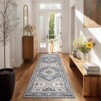 PURRUGS Vintage Farmhouse Boho Runner Rug 2x6 ft, Non-Slip Machine Washable Rug, Accent Oriental Area Rug for Kitchen, Hallway, Entryway, Bedroom, Living Room & Dining Room, Periwinkle Gray/Soft Ivory