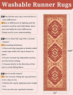 SERISSA Runner Rug for Hallways, 2'6"x10' Washable Non Slip Kitchen Runner Rug, Long Boho Rug Vintage Red Beige Hallway Stair Ultra Soft Print Floor Carpet for Bedroom Bathroom Laundry Room