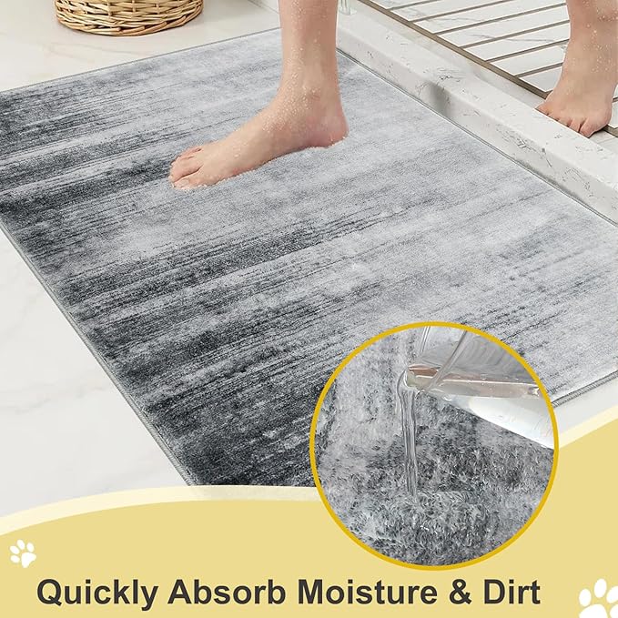 COMSLE Door Mat Soft Absorbent Indoor Front Entryway Rug Machine Washable Entrance Mats for Muddy Paws Non Slip Throw Rugs 24" x 48" Doormat for Inside Foyer Bedroom - Gray