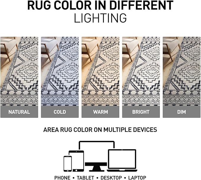 Rugshop Cream and Black Southwestern Tribal Area Rug – Boho Geometric Diamond Pattern Carpet for Living Room, Bedroom, or Entryway – Soft Modern Rustic Floor Décor 7' 10" x 10' Cream
