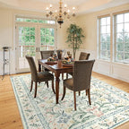 Morebes Washable Area Rugs 9x12 Living Room, Boho Large Cream Rugs for Farmhouse Non Slip, Soft Ultra-Thin Distressed Floral Carpet for Bedroom Nursery Girls Home Office Decor