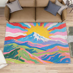 Boho Sun Area Rugs 8x10ft, Watercolor Mountain Area Rug for Living Room, Abstraction Deco Modern Rug with Double Sided Carpet Tape for Bedroom Men Room Decor