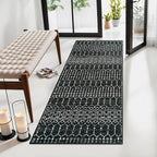 Lahome Moroccan Black Area Rug Non-Slip Low-Pile Washable Entryway Rug Kitchen Bath Mat 2'x4' Geometric Print Carpet for Hallway Bedroom