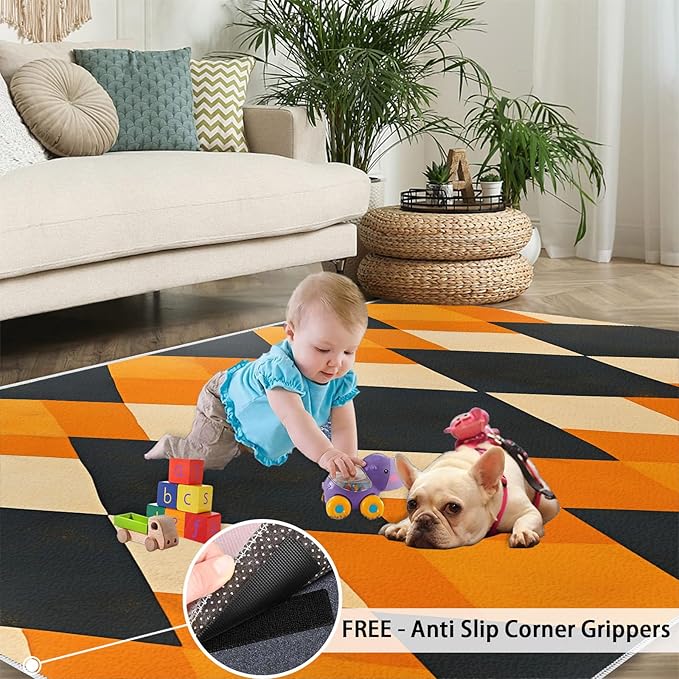 8x10 Geometric Rugs for Living Room - Diamond Shape Pattern Large Area Rug, Modern Minimalism Modern Boy Nursery Rug Soft Washable for Classroom Office Bedroom Kids Room