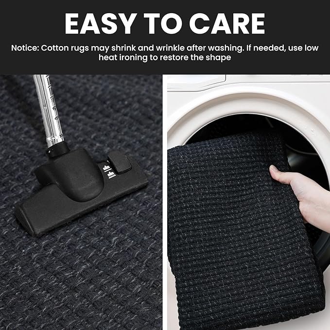 IOHOUZE Washable Runner Rug 3x10 Non Slip Rubber Backed Long Hallway Runner Entryway Runner Indoor, Kitchen Rugs Woven Cotton Floor Carpet for Hall Entrance, Black/Grey