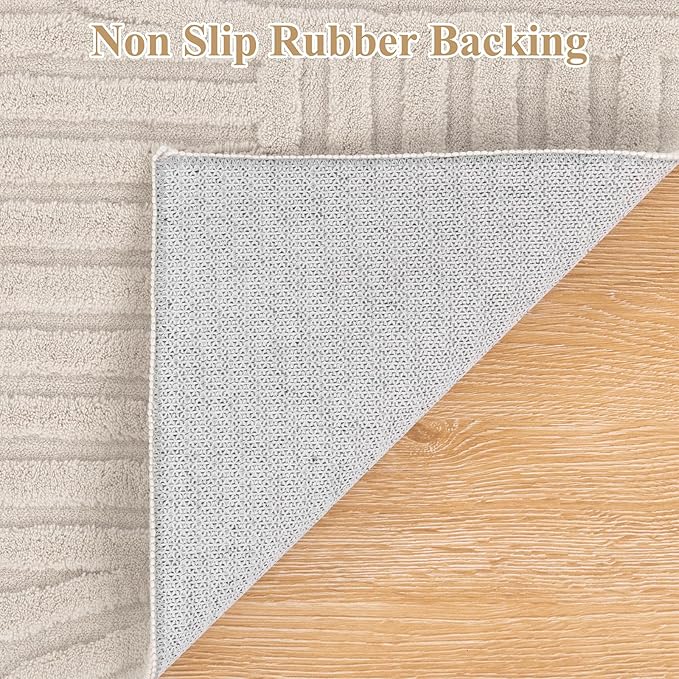 Pauwer 5x7 Washable Area Rugs for Living Room Modern Beige Solid Color Soft Fluffy Rugs for Bedroom Non Slip Boho Accent Indoor Mat Floor Carpet Cover for Kids Room Dining Room Kitchen Office