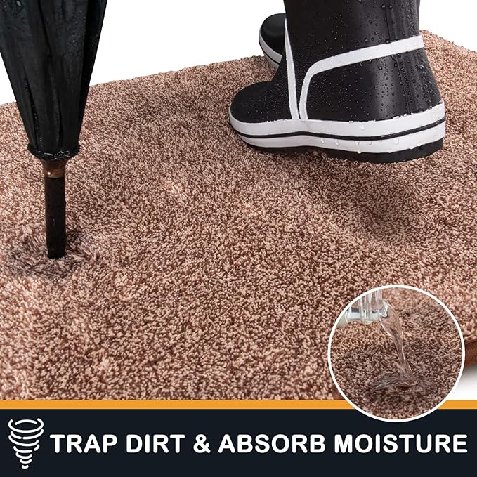 PURRUGS Dirt Trapping Door Mat 20" x 31.5", Non-Slip Machine Washable Entry Rug, Shoe Scraper, Dog Doormat, Super Absorbent Welcome Mat for Front & Back Door, Muddy Shoes & Paws, Brown-Light Cream