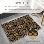 Black Gold Baroque Rug Small, Washable 2x3 Throw Rug for Entryway, Floral Geometric Patterned Indoor Door Mat, Black Gold Baroque Decor for Home, Bedroom, Soft Non Slip Thin Design FER62