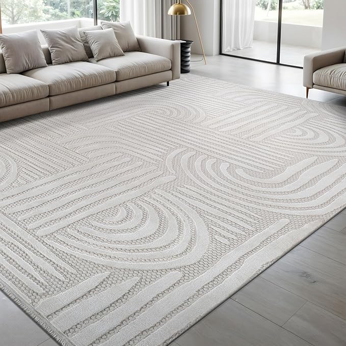 Modern Indoor Rug Orbit 9x12 Area Rugs for Living Room Luxury Kitchen Bedroom Durable Soft Geometric Durable Low and High Pile Stain Resistant Non Shedding Area Carpet 9x12