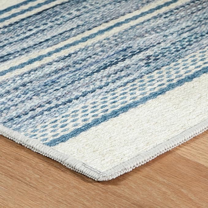 Dash & Albert Ellington Stripe Blue Machine Washable Rug, 6 X 9 Feet, Blue Stripe Pattern