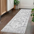 KOZYFLY Runners for Hallways 2x5 Ft Washable Kitchen Runner Rug Boho Runner Rug for Entryway Indoor Printed Oriental Faux Wool Floor Carpet Runner for Laundry Room Kitchen Hall, Gray