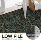 Bavni Floral Dark Green Area Rugs 6x9, Vintage Boho Carpet Machine Washable, Non Slip Soft Low Pile Thin Rug for Bedroom, Living Room, Dining Room, Nursery