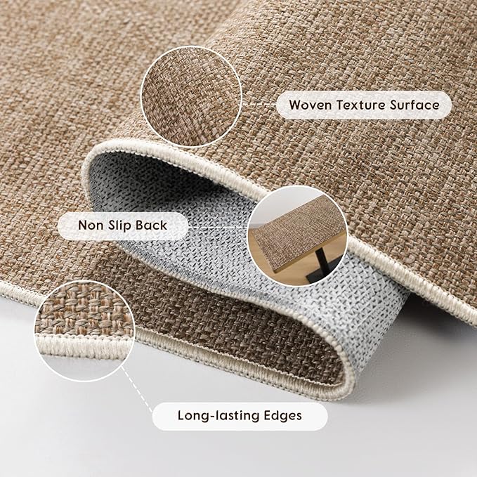 LBRO2M Easy Jute Solid Area Rug 5X7 Washable Rugs for Living Room Bedroom Natural Jute Look Indoor Outdoor Rug Durable, Solid Non Shedding Eco Friendly (5X7 Natural)