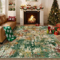 Washable Area Rugs 8'x10' Non-Slip Modern Abstract Soft for Living Room Entryway Bedroom Nursery, Print Pattern, Green Orange Rust Red Cream Colorful
