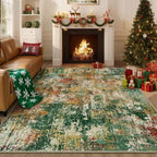 Washable Area Rugs 5'x7' Non-Slip Modern Abstract Soft for Living Room Entryway Bedroom Nursery, Print Pattern, Green Orange Rust Red Cream Colorful