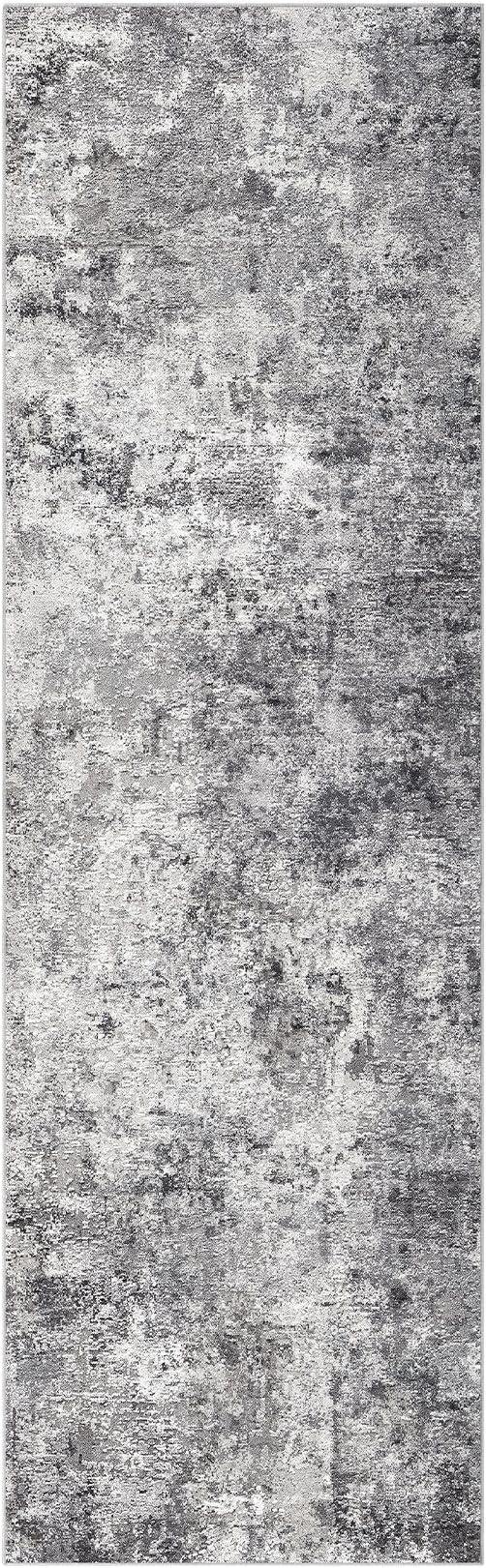 3X8 Washable Runner Rug for Hallway: Soft Neutral Modern Abstract Area Rug - Non-Slip Low Pile Long Throw Indoor Carpet for Kitchen Entryway Kitchen Bedroom Laundry Bathroom - Grey