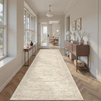 Runner Rug 2'6" x 12' Washable Non-Slip Runner Rugs for Kitchen Bathroom Laundry Room Vintage Ultra Thin Runners for Hallway Entryway Beige