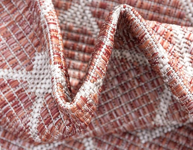 Unique Loom Outdoor Trellis Collection Area Rug - Tribal Trellis (10' x 13' 1" Rectangle, Rust Red/ Ivory)