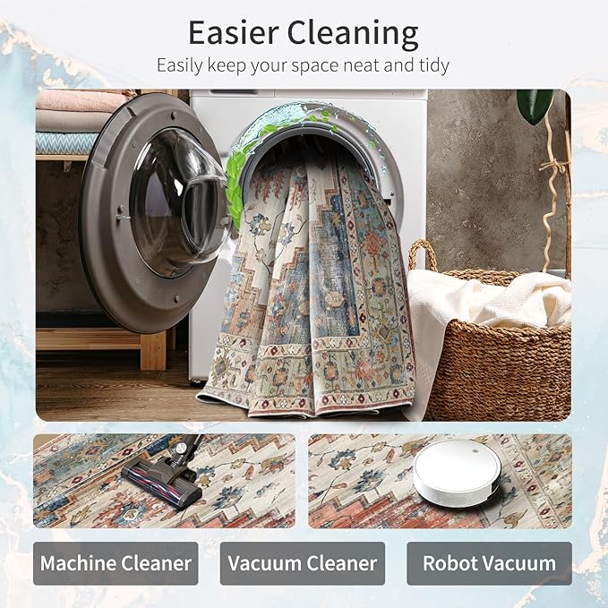 Enkor Area Soft Rugs 2x3 Washable Non Slip Boho Small Floor Entryway Rugs for Hallway, Vintage Style Farmhouse Mat for Kitchen Beige & Red