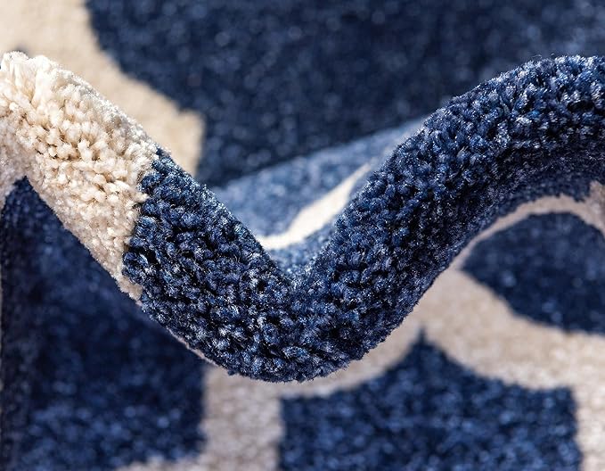 Rugs.com Lattice Collection Rug – 6 Ft Round Dark Blue Medium Rug Perfect for Kitchens, Dining Rooms