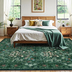 Green Dining Room Rugs for Under Table, Washable Boho Floral 6x9 Area Rug for Living Room, Bedroom, Nursery, Home Office - Vintage Distressed Low Pile Non Slip Carpet, French Country Art Deco Mat