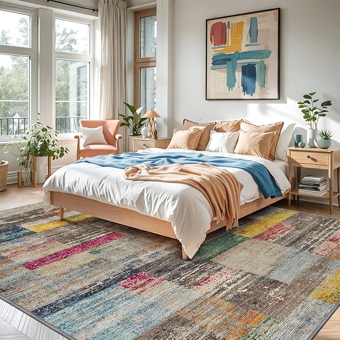 LUMI 8x10 Washable Area Rug for Living Room, Ultra Soft Geometric Rugs Non Slip with Rubber Backing, Low Profile, High Traffic, Stain Resistant Carpets, Ideal for Bedroom, Dining Room, Indoor