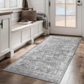 Grey Vintage 3x5 Entryway Rug Indoor Foyer, Neutral Gray Throw Rug for Kitchen Bathroom, Machine Washable Non Slip Thin Area Rug for Nursery/Bedroom Bedside/Home Office/Dorm