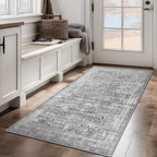 Grey Vintage 3x5 Entryway Rug Indoor Foyer, Neutral Gray Throw Rug for Kitchen Bathroom, Machine Washable Non Slip Thin Area Rug for Nursery/Bedroom Bedside/Home Office/Dorm