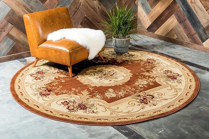 Rugs.com Chateau Collection Rug – 6 Ft Round Brick Red Medium Rug Perfect for Kitchens, Dining Rooms