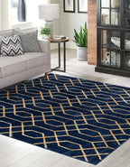 Marilyn Monroe Glam Collection Area Rug - Trellis (7' 10" Square, Navy Blue Gold/ Gold)