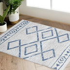 jinchan Moroccan 2x3 Rug for Entryway - Machine Washable Rug Modern Geometric Kitchen Soft Faux Wool Non-Slip Indoor Doormat Ultra-Thin Carpet for Entrance Bathroom Bedroom Living Room (2x3ft, Blue)