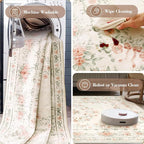 Wonnitar Floral Bow Washable Area Rug 5x7, Ultra-Thin Beige Rugs for Bedroom, Boho Non Shedding Neutral Soft Carpet for Nursey Kids Room Dorm Living Room, Beige