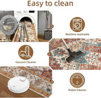 YJ.GWL Area Rugs for Living Room 4x6 Machine Washable Rugs for Bedroom, Non Slip Floral Vintage Rug Indoor Carpet, Stain Resistant Throw Rug for Dining Room Kitchen, Brick Orange