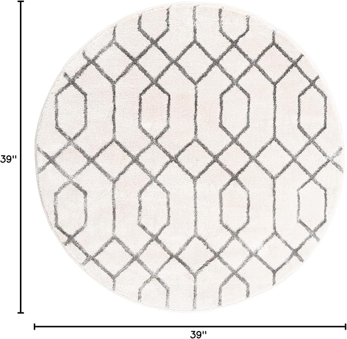 Unique Loom Glam Collection Area Rug - Trellis (3' 3" Round, White Silver/ Silver)