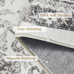 jinchan Floral Runner Rug 2x5 - Machine Washable Beige Vintage Distressed Design Soft Non-Slip Low-Pile Ultra-Thin Runner Rug for Kitchen Hallway Laundry Room Entryway Farmhouse (2‘x5', Beige)