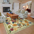 5x8 Machine Washable Area Rug for Living Room, Green Vintage Boho Floral Rug Large Non-Slip Low Pile Soft Faux Wool Carpet, Kids and Pets Friendly for Bedroom Dining Room Farmhouse Home Decor Rug