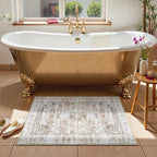 Uphome Boho Bathroom Rugs, Distressed Farmhouse Light Khaki Bath Mat, Comfy Velvet Small Bath Rugs Non Slip Washable, Vintage Oriental Toilet Rug for Sink Shower Vanity, 20x32 inch