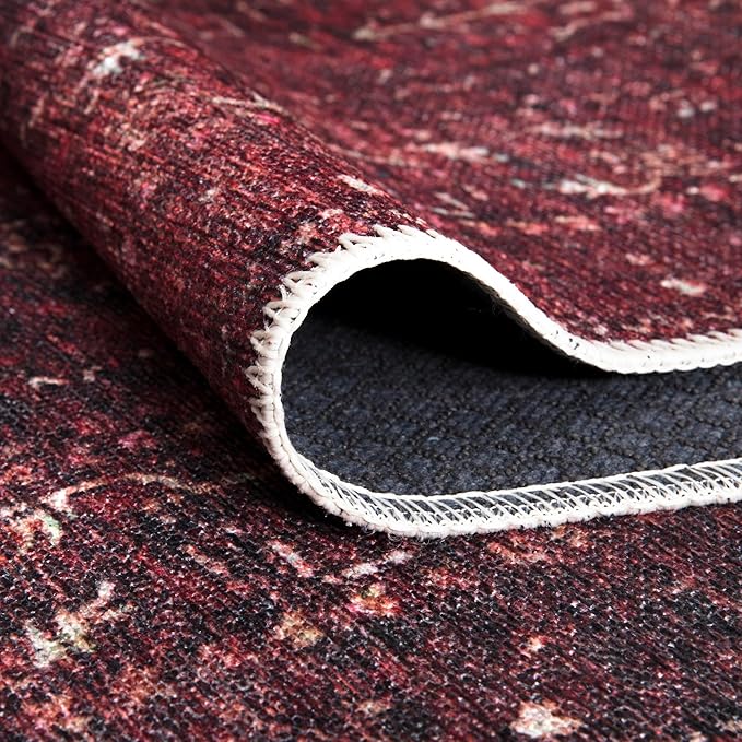 Bloom Rugs Washable Non-Slip 6' x 9' Rug - Dark Red Traditional Bordered Area Rug for Living Room, Bedroom, Dining Room, and Kitchen - Exact Size: 6' x 9'