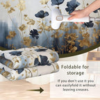 Blue Gray Flower Area Rug for Living Room, Non-Slip Backing Low Pile Modern Abstract Rug for Indoor Use, 5x7 Washable Carpet