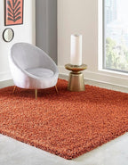 Unique Loom Solid Shag Collection Area Rug (8' Square, Terracotta)