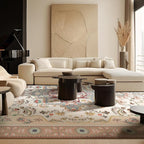 Phantoscope Washable Area Rug 8'x10' Non-Slip, Vintage Boho Rugs for Living Room, Bedroom, Dining Room, Persian Floral Medallion Pattern, Low-Pile Foldable Floor Carpet, Ivory Rose/Fall Bloom