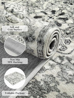 Lahome Bohemian Washable Round Rug, Large Round Rugs 6ft Non Slip Circle Rugs for Living Room, Soft Non Slip Non Shedding Printed Indoor Carpet for Dining Bedroom Kitchen Office, Beige